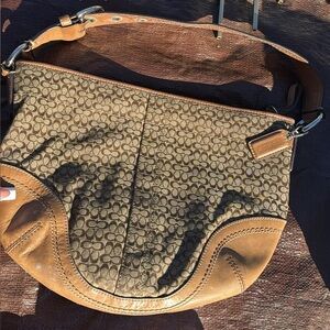 Coach Brown and Tan Signature Messenger Bag